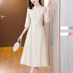 RM6385#新款复古年轻款改良修身长款新中式国风刺绣连衣裙