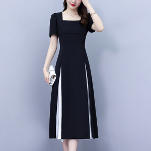 RM4222#大码女装黑白拼接时尚显瘦过膝高级连衣裙中长裙