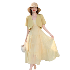 RM6858#夏新款韩版甜美吊带连衣裙+短款外套套装两件套女