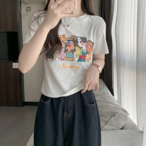 RM4110#纯棉短袖T恤女bm潮牌设计感韩版打底衫露脐短款t上衣