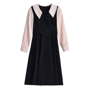 RM4154#假两件赫本风中长裙子气质法式复古连衣裙