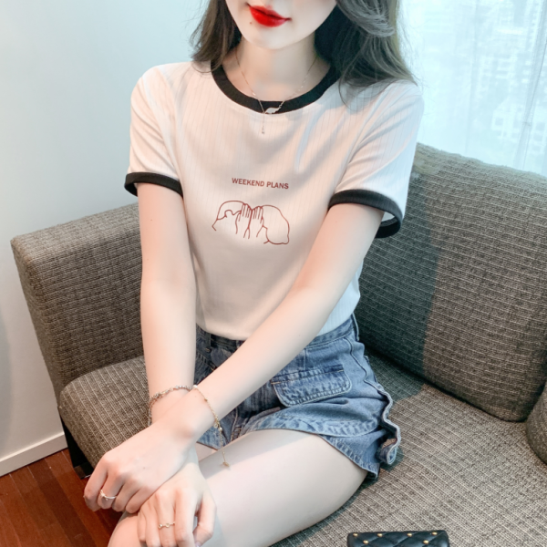 RM5233#夏季新款圆领纯棉T恤套头简约短袖上衣韩版宽松显瘦女