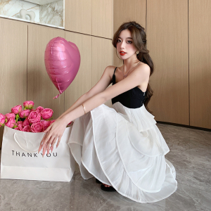 RM4385#春夏新款吊带连衣裙小个子拼接显瘦超仙蛋糕沙滩裙