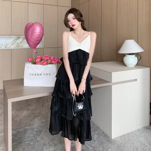 RM4385#春夏新款吊带连衣裙小个子拼接显瘦超仙蛋糕沙滩裙