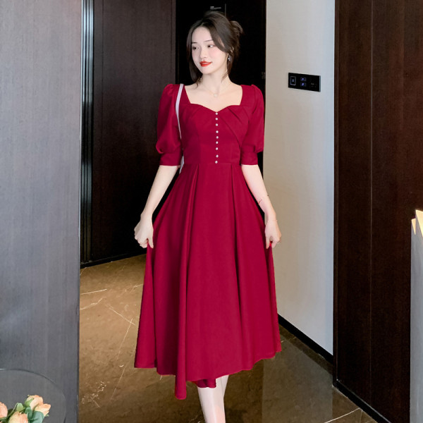 RM4773#敬酒服新娘2023新款订婚结婚大气法式高级感红色礼服裙女夏季