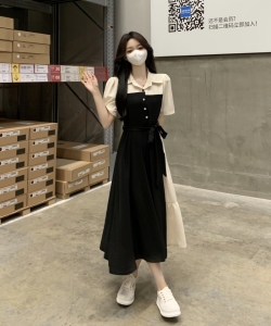 RM7008#大码女装夏装赫本风法式学院风显瘦收腰设计感小众假两件连衣裙