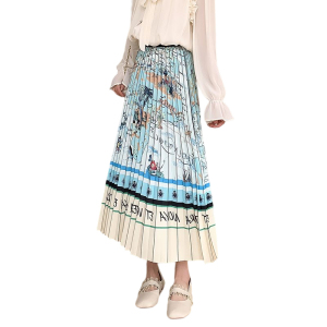 RM13422#春夏新款高腰显瘦遮胯水墨画百褶半身裙女设计感小众印花长裙