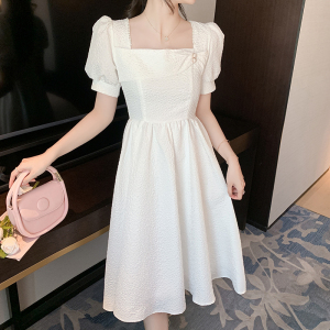 RM11551#法式白色礼服连衣裙平时可穿泡泡袖夏季爱心领证登记小白裙