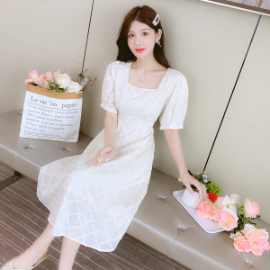 RM9406#夏季短袖简约韩版甜美淑女泡泡袖系带连衣裙