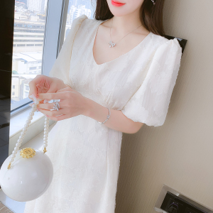 RM4404#夏季短袖新款名媛风V领淑女甜美瑞丽韩版连衣裙