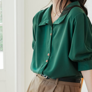 TR37906# 法式小众设计感独特别致短袖绿色衬衫上衣女夏 服装批发女装批发服饰货源