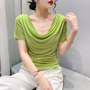 RM4736#欧货新款短袖时尚洋气显瘦百搭纯色T恤项链气质上衣小衫女潮