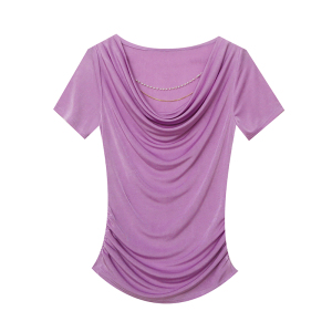 RM4736#欧货新款短袖时尚洋气显瘦百搭纯色T恤项链气质上衣小衫女潮