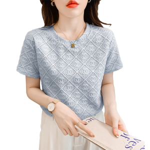RM4732#雪纺衫女短袖t恤夏2023白色蕾丝小衫气质短款上衣
