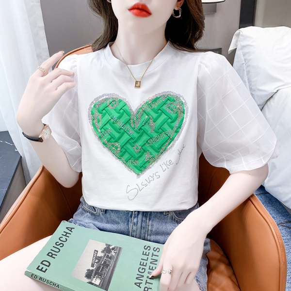 RM5696#夏季新款T恤字母/数字/文字圆领泡泡袖套头标准