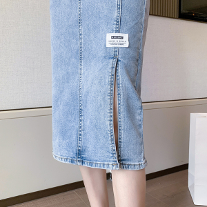 RM5952#小个子中长款牛仔半身裙女夏新弹力高腰遮胯显瘦侧开叉a字包臀裙