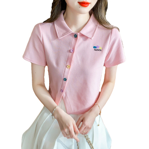 RM11246#夏季新款甜美polo衫T恤女设计感短款上衣短袖小衫衬衫