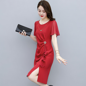 RM5754#连衣裙2023年夏装新款韩版优雅端庄显瘦女装时尚大方开叉裙子