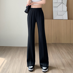 RM3799#夏季新款加长直筒开叉垂感微喇阔腿冰丝西装裤拖地裤女