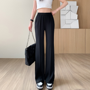 RM3799#夏季新款加长直筒开叉垂感微喇阔腿冰丝西装裤拖地裤女