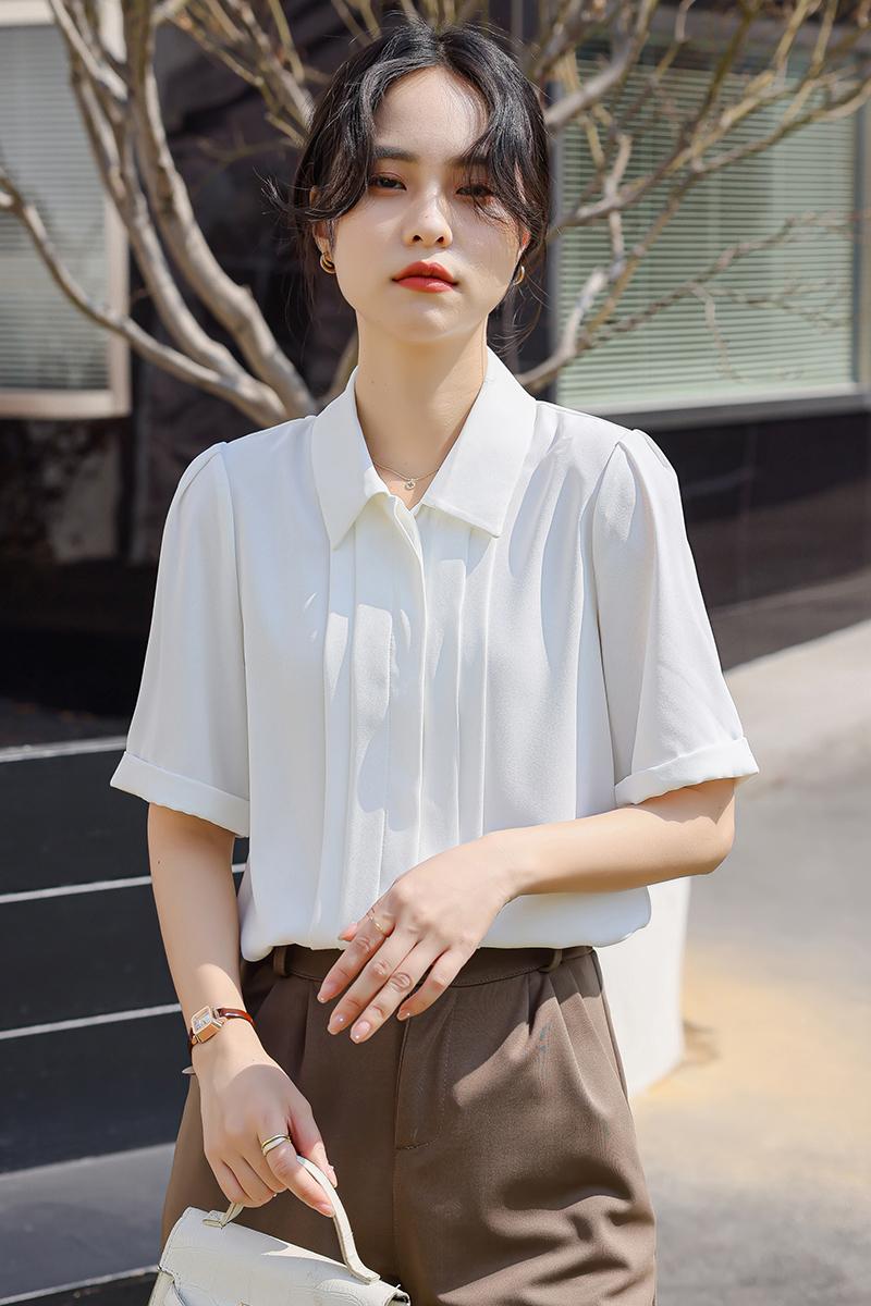 白色雪紡襯衫女短袖2026夏季新款設計感小眾面試氣質正裝職業襯衣