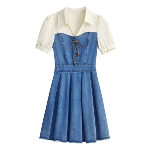 RM4148#夏季新款小个子收腰显瘦高级感拼接衬衫连衣裙