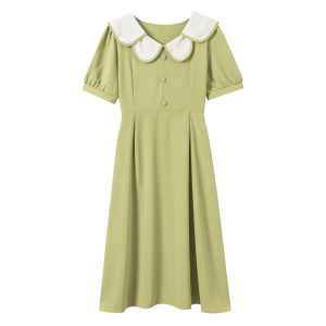 RM6023#新款A字裙甜美收腰显瘦连衣裙高腰短袖中长裙