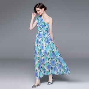 TR37410# 新款夏季海边度假单肩荷叶边印花连衣裙子 服装批发女装批发服饰货源
