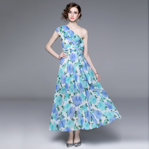 TR37410# 新款夏季海边度假单肩荷叶边印花连衣裙子 服装批发女装批发服饰货源