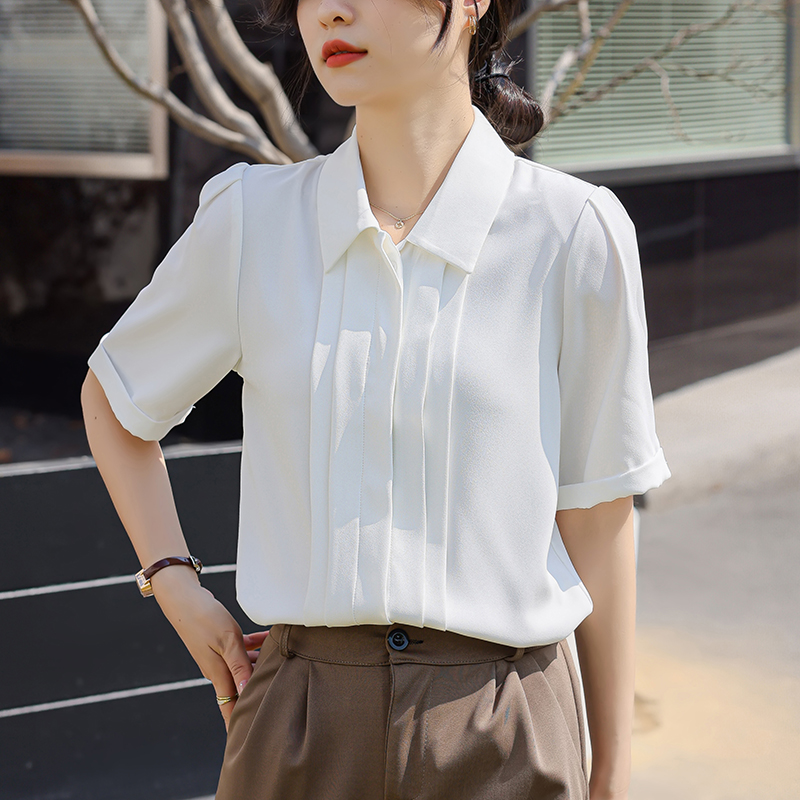 白色雪紡襯衫女短袖2026夏季新款設計感小眾面試氣質正裝職業襯衣