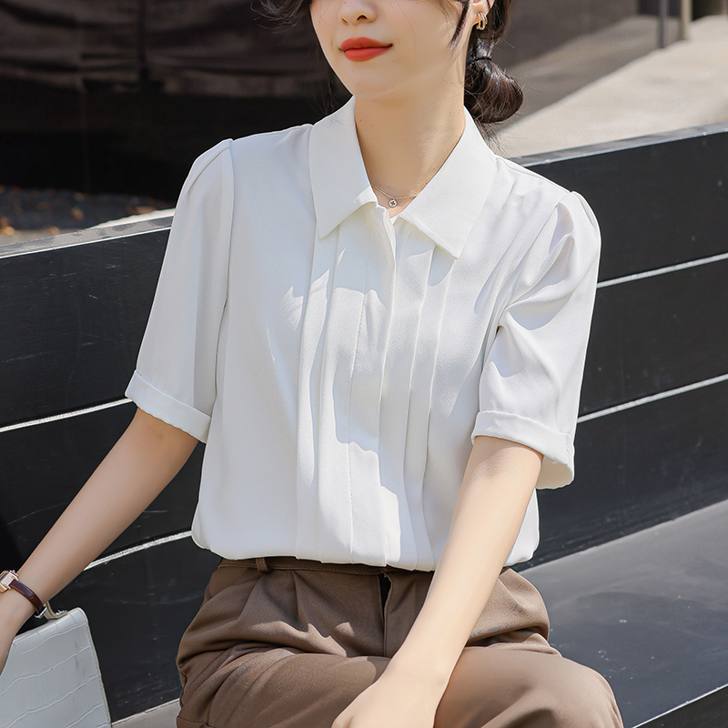 白色雪紡襯衫女短袖2026夏季新款設計感小眾面試氣質正裝職業襯衣