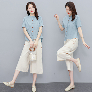 RM5622#棉麻套装女夏季2023年新款洋气时尚休闲气质阔腿裤亚麻夏天两件套