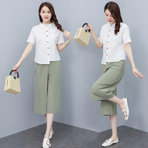 RM5622#棉麻套装女夏季2023年新款洋气时尚休闲气质阔腿裤亚麻夏天两件套