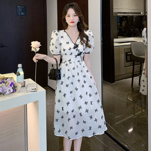 RM4391#短袖新款夏季甜美淑女超修身几何图案简约连衣裙