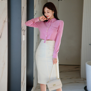 RM4630#时尚气质设计感小众高端短款修身衬衫+高腰包臀半身裙女套装