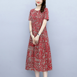RM12491#新款棉麻连衣裙女夏季爆款宽松中长款休闲气质妈妈碎花裙子