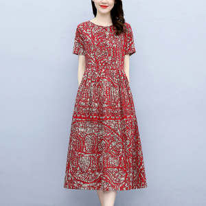 RM12491#新款棉麻连衣裙女夏季爆款宽松中长款休闲气质妈妈碎花裙子