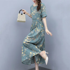 RM12492#夏季新款棉麻连衣裙法式气质收腰显瘦薄款温柔仙女碎花长裙