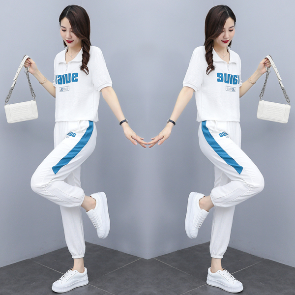 RM5623#韩版2023夏季新款小个子气质减龄印花宽松短袖休闲运动套装潮
