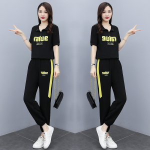 RM5623#韩版2023夏季新款小个子气质减龄印花宽松短袖休闲运动套装潮