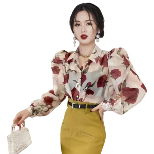 RM3926#衬衫领韩版甜美长袖雪纺夏季新款
