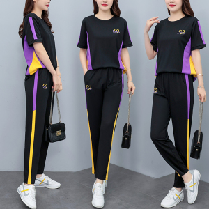 RM13939#新款夏季时尚潮流刺绣洋气时髦减龄显瘦短袖运动套装两件套