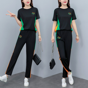 RM13939#新款夏季时尚潮流刺绣洋气时髦减龄显瘦短袖运动套装两件套
