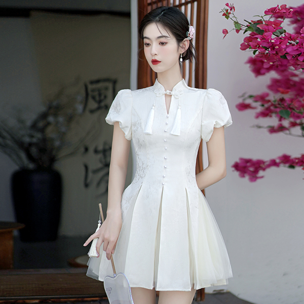 RM4651#白色气质连衣裙提花小众高级感新款名媛小礼服女日常收腰显瘦裙子