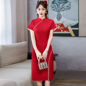 RM4046#春夏新款现货优雅复古气质修身年轻款改良旗袍蕾丝