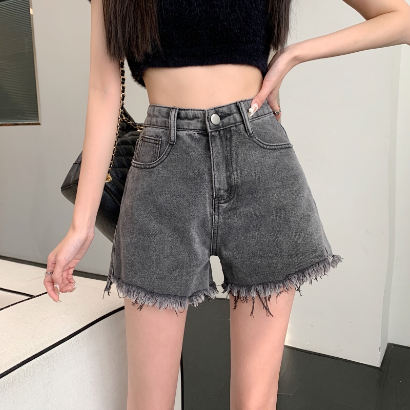 實拍夏季新款牛仔短褲女韓版高腰寬松顯瘦A字毛邊學生百搭闊腿褲