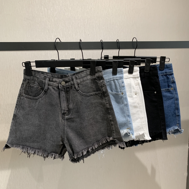實拍夏季新款牛仔短褲女韓版高腰寬松顯瘦A字毛邊學生百搭闊腿褲