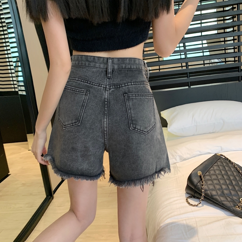 實拍夏季新款牛仔短褲女韓版高腰寬松顯瘦A字毛邊學生百搭闊腿褲