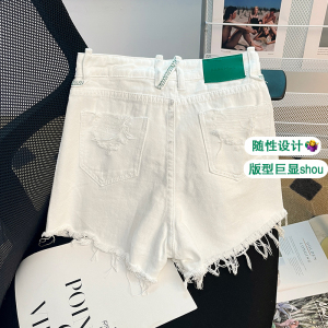 TR17244# 白色牛仔短裤...