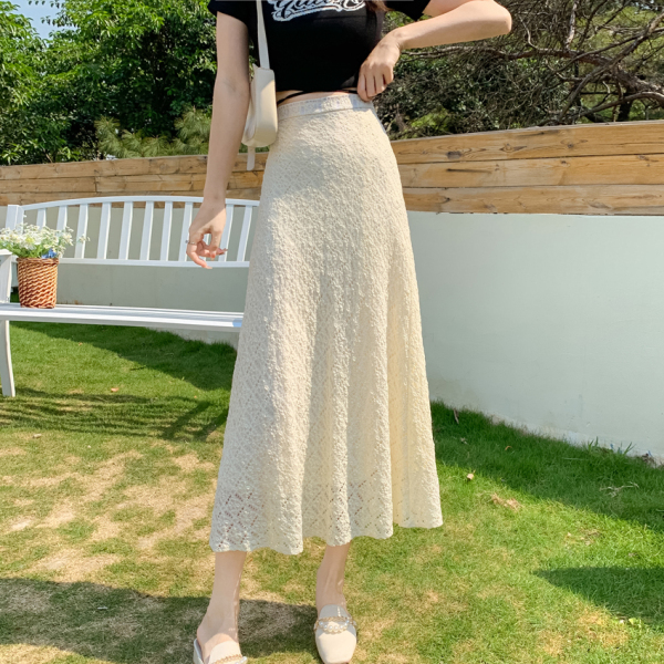 RM15292#夏镂空蕾丝高腰显瘦中长款鱼尾半身裙长裙